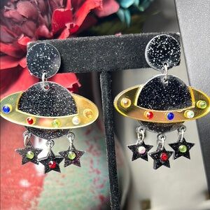 Sparkling Planet Earrings with Star Charms